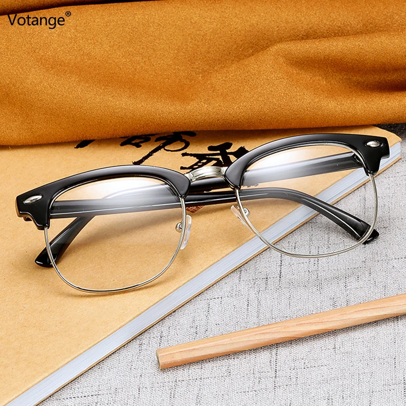 

Votange Plain glasses women men Metal eyeglasses Literary retro half Round Optical Glasses Frame Clear lens Eyeware E017