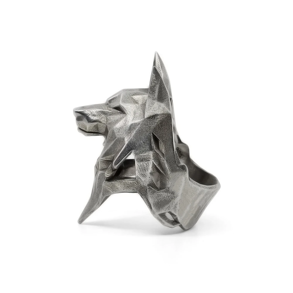 EYHIMD Simple Geometric Origami Wolf Stainless Steel Ring Men\'s Fashion Minimalism Animal Biker jewelry