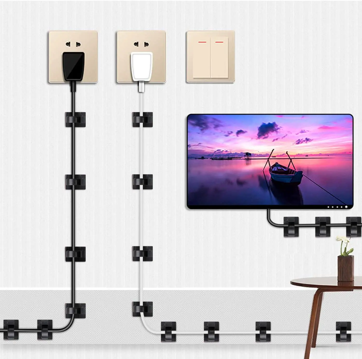 Органайзер для кабеля, самоклеящиеся зажимы для кабеля, настольное управление USB кабелем, регулируемый держатель шнура для автомобиля, намотка проводов для зарядки ПК, ТВ