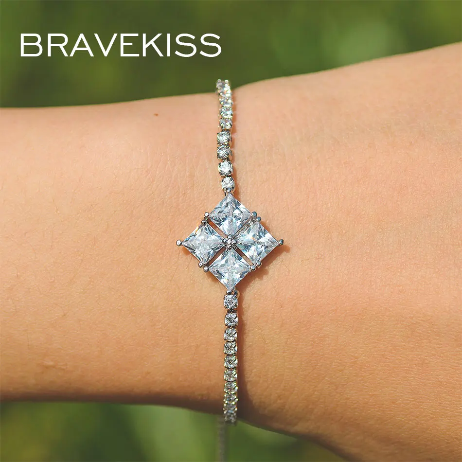 Bravekiss Square Adjustable Fashion Bracelets Friends CZ Tennis White Bracelets for Women Fashion Jewelry Accessories UB0203