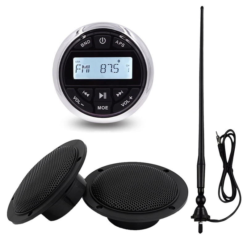 

Marine Stereo System Boat Audio Receiver MP3 Car Player+4inch Marine Waterproof Speakers For RV ATV Pool Yacht+Radio FM Antenna