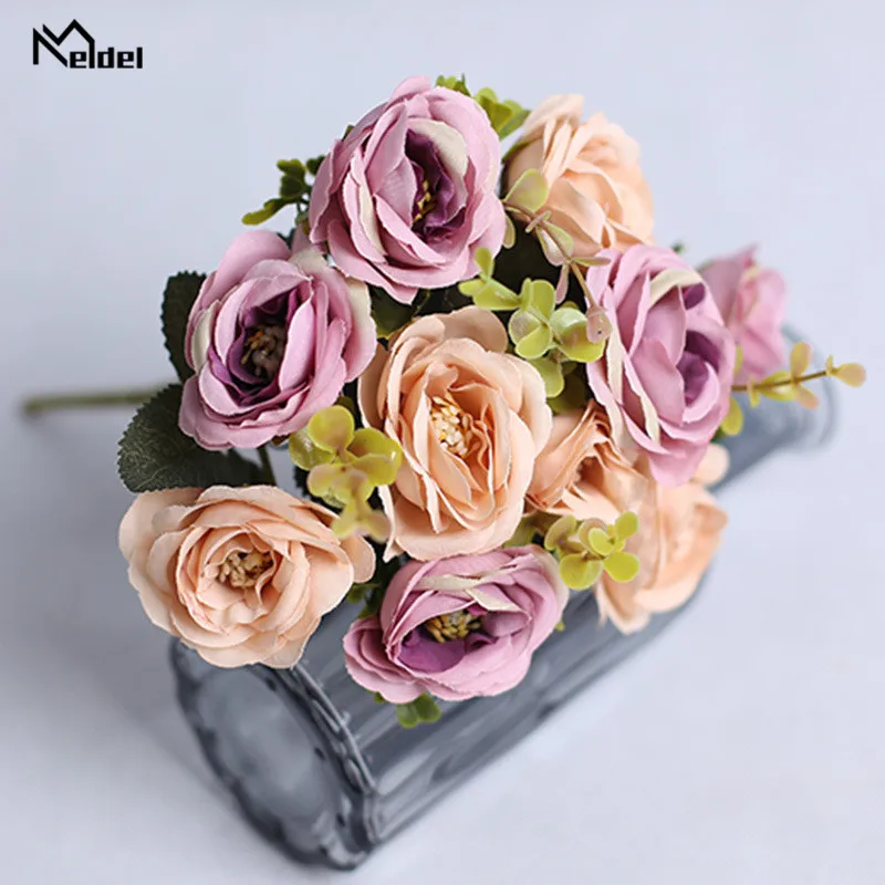 Kunstzijde Rozen Bloemen Boeket 7 Hoofden Rozen Flores Bruidsboeket Bruiloft Tafel Thuis Party Diy Decor Nep Bloemen Rozen