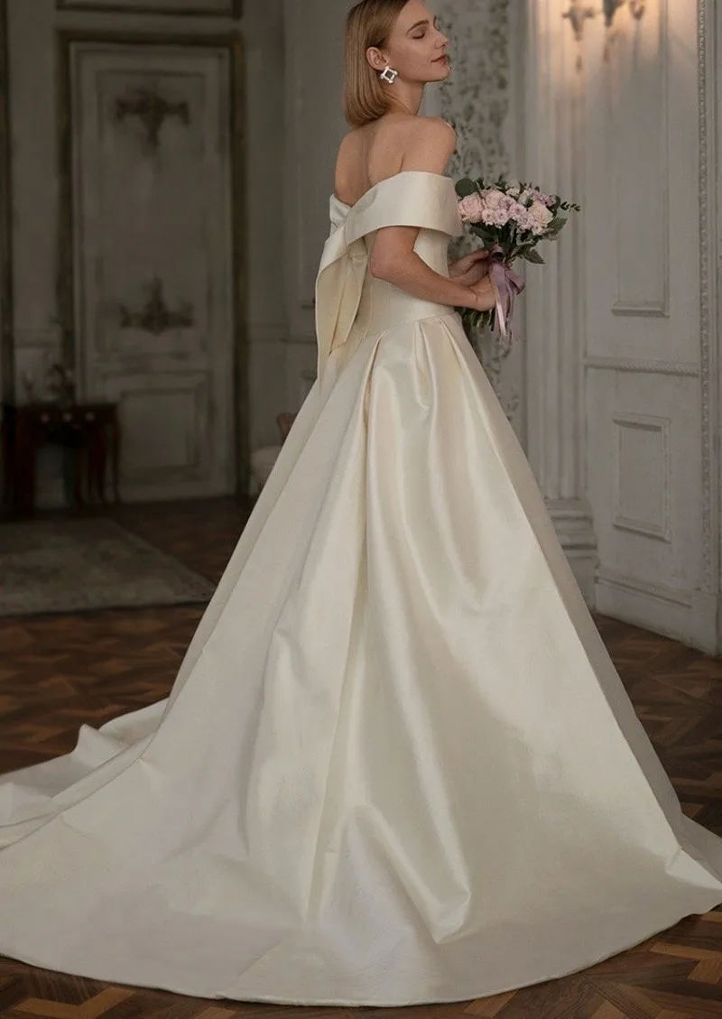 Elegante abito da sposa lungo con spalle scoperte 2021 raso Vestido de Noiva moda abiti da sposa principessa Mariage su misura