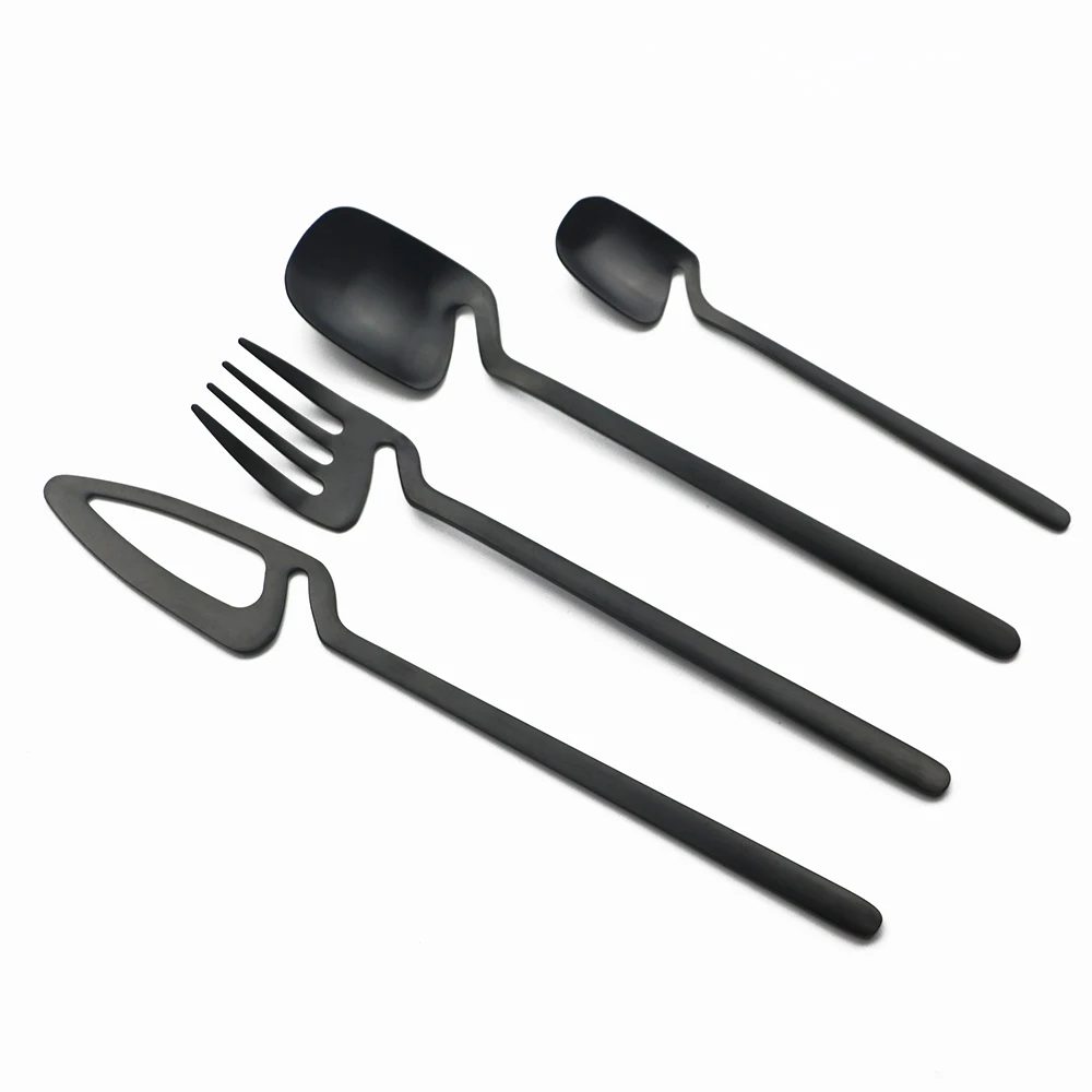 Matte Black 24Pcs Cutlery Set Dinnerware 18/10 Stainless Steel Dinner Fork Coffee Spoon Kitchen Knife Set Western Tableware Set