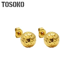 TOSOKO Stainless Steel Jewelry Tinfoil Ball Stud18 K Gold Colour Lady  Simple And Lovely Earrings BSF489