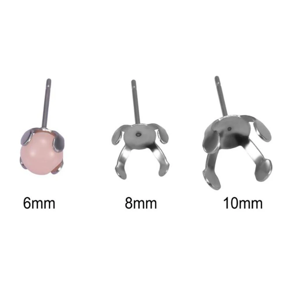 30 sztuk ze stali nierdzewnej okrągły pazur Prong ustawienie stadniny kolczyk puste dla 8/10mm Rhinestone kryształ DIY znalezienie biżuterii