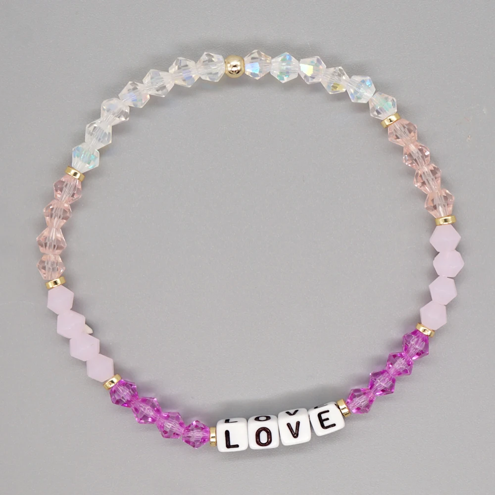 Go2Boho Romantic Crystal Beaded Bracelets LOVE Custom Letter Beads Strand Bracelet for Women Romantic Valentine\'s Day Jewelry