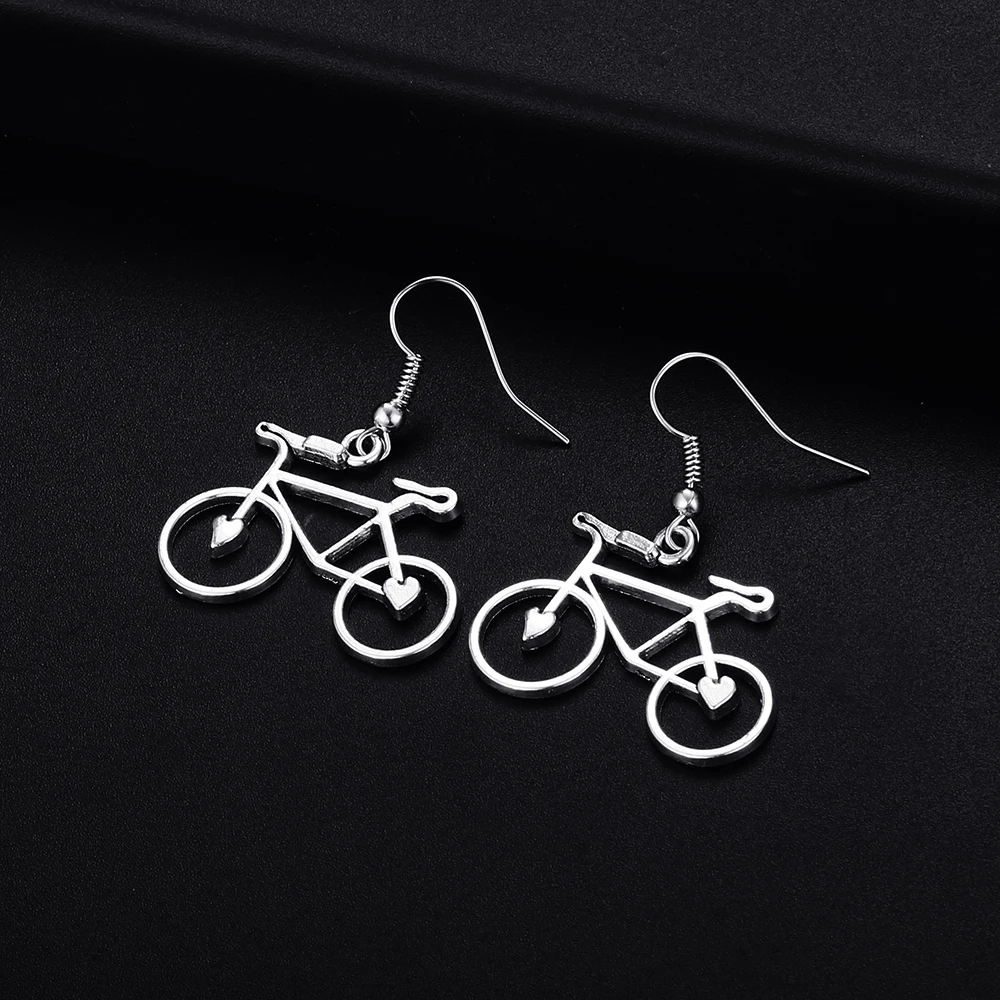 Trendy Vintage Bicycle Shape Dangle  Antique Silver Plated Earrings for Women Girl Retro Drop Earrings Cute Earring Jewelry