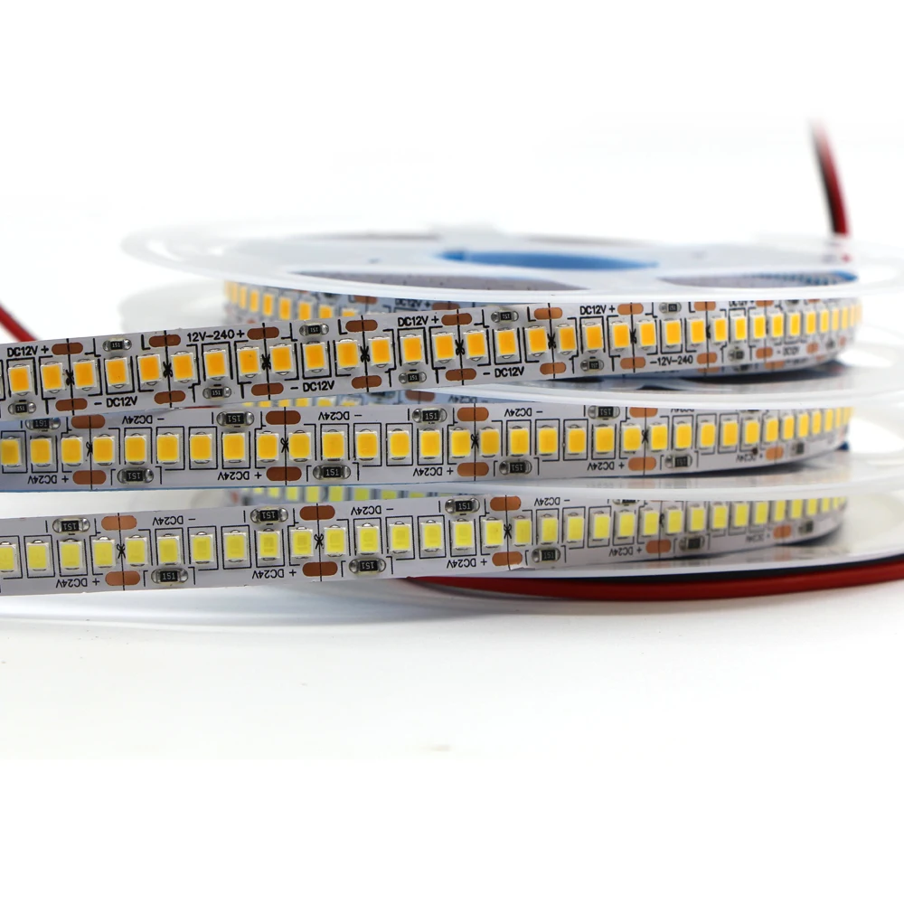 240LEDs/m LED Strip Light 2835 SMD High Bright 10mm PCB Flexible LED Rope Ribbon Tape Lamp Warm White /White /orange 12V 1/3/5m