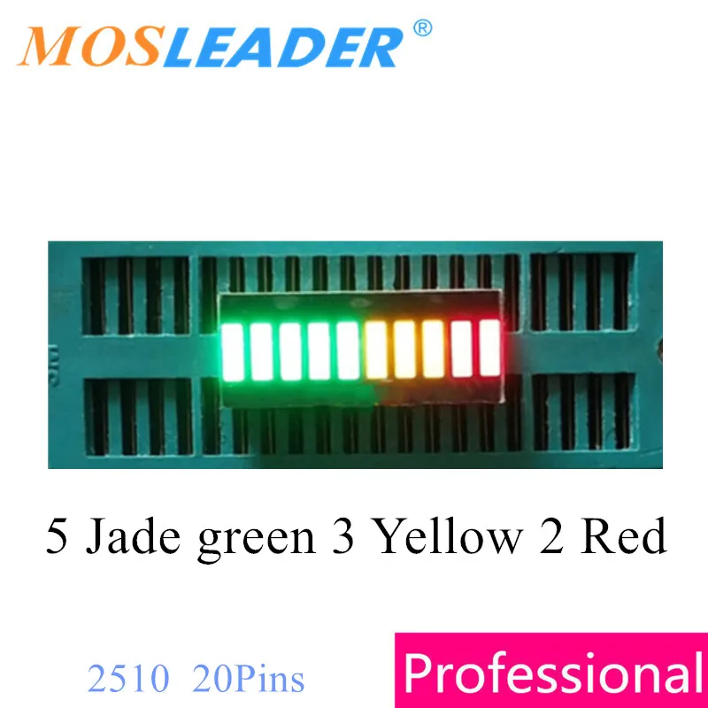 Mosleader 100pcs 2510 5 Green 3 Yellow 2 Red 10 Segments 3 colors Bargraph LED Bar graph light display module DIP20 Multi-color