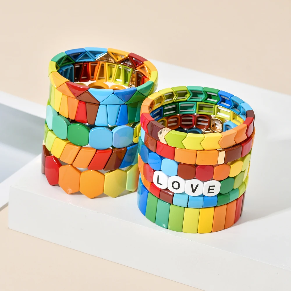 2023 Rainbow Summer Bracelets For Women Friendship Bracelet Jewelry Pulseiras Mujer Love Letter Beads Bracelet Gifts for Girl