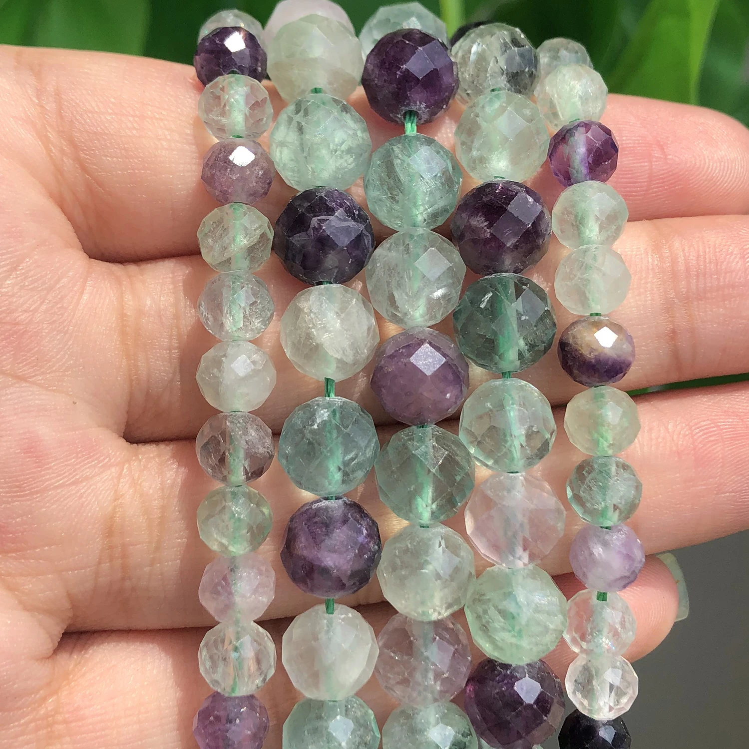 Faceted Colorful Fluorite Beads Natural Stone Loose Spacer Round Beads for Jewelry Making DIY Handmade Bracelet Accessories