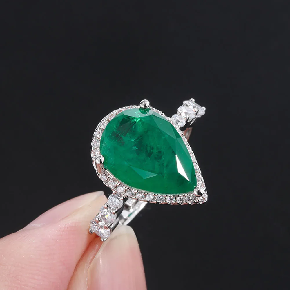 Vintage Pear Emerald Gemstone Earrings/Necklace/Ring High Carbon Diamond Wedding Engagement Jewelry Sets Wholesale Accessories