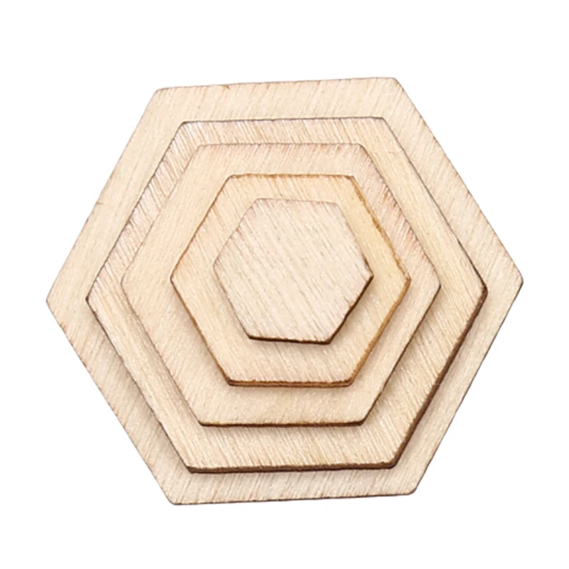 100pcs/lot Hexagonal Shape Wood DIY Laser Cut Embellishment Craft Decor Ornaments Wedding