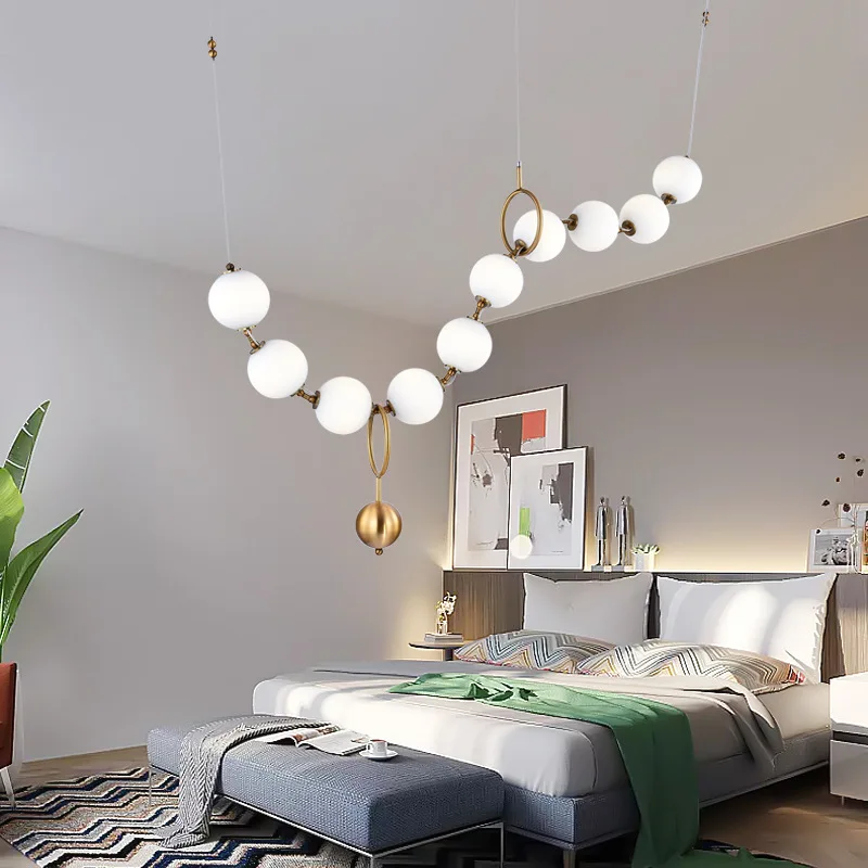 Nordic Glass Ball Chain LED Chandelier Ten Molecular bubble ball lustre Dining room Bedroom Living Room Hanging Light Fixtures