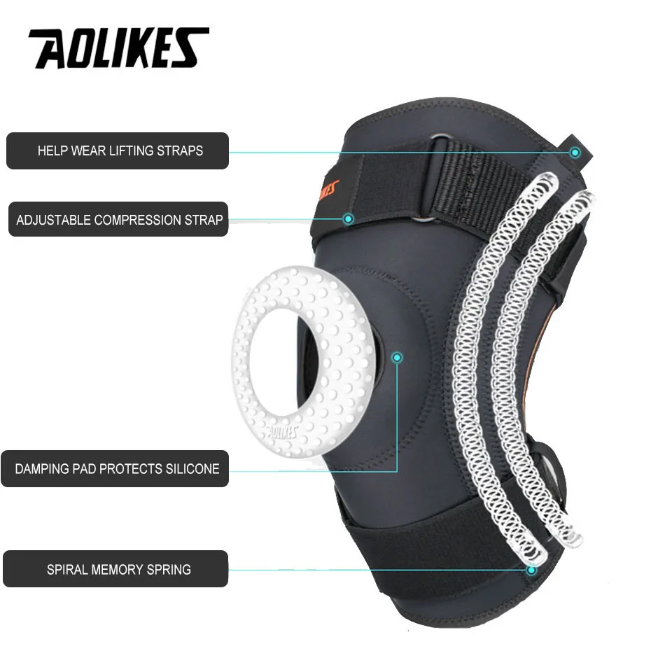 AOLIKES 1PCS Pressurize Knee Support Sleeve Protector Elastic Knee Pads Brace Springs Gym Sports Basketball Running Fitness