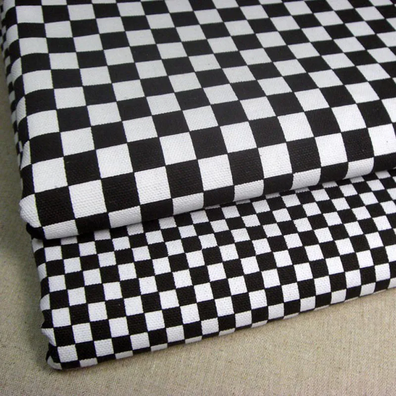 50x70cm Thick & Tough Black White Big Small Square Printed Canvas Cotton Fabric DIY Sewing tablecloth curtain pillow Home Decor