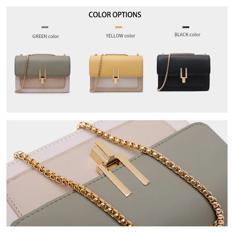 Color-Contrast Crossbody Bag for Women PU Leather Chain Bag Purses Chic Designer Handbag Cute Shoulder Bag 3 Colors Medium Size