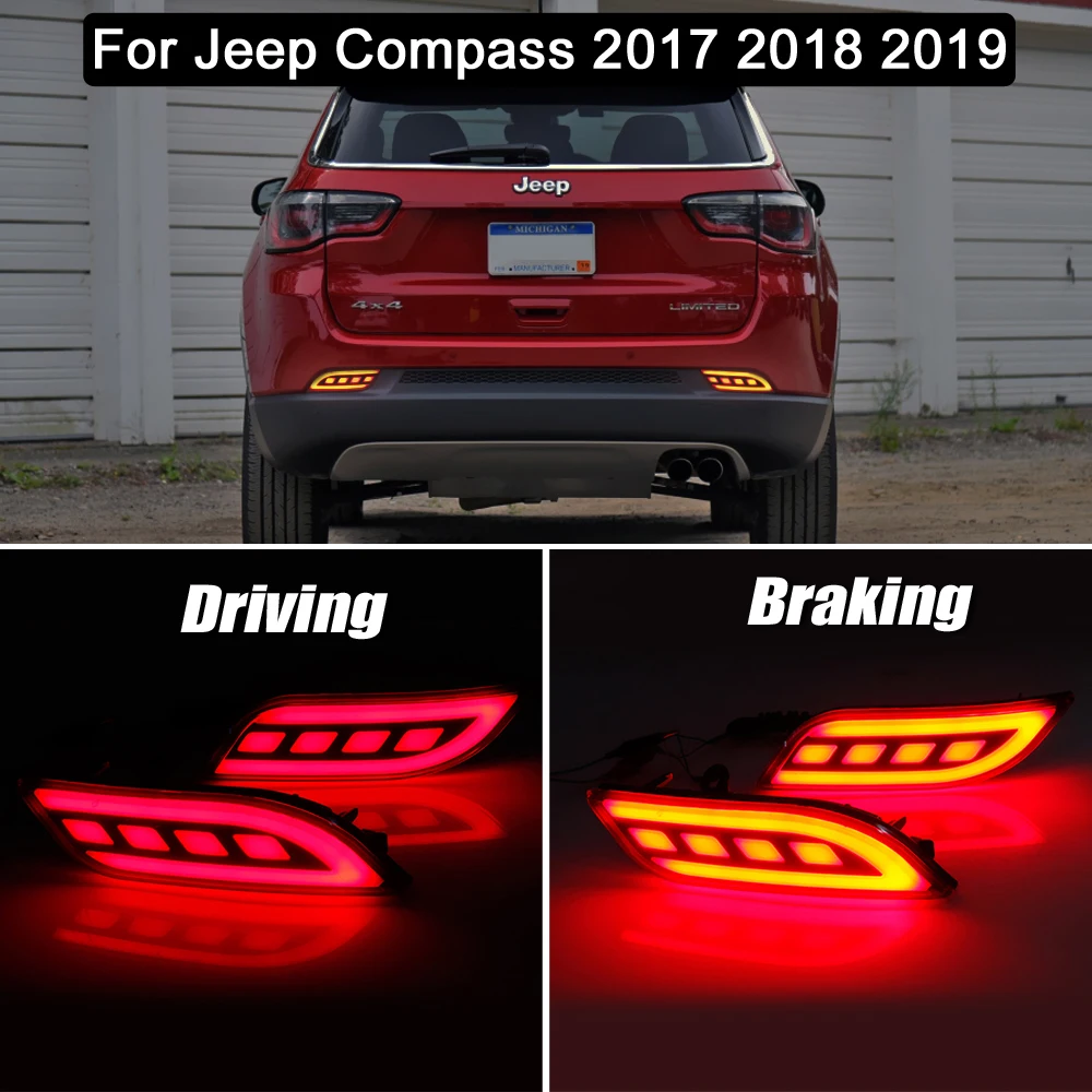 

2Pcs LED Rear Bumper Reflector Lamp Two Function Tail Brake Signal Light Running Warning Light For Jeep Compass 2017 2018 2019