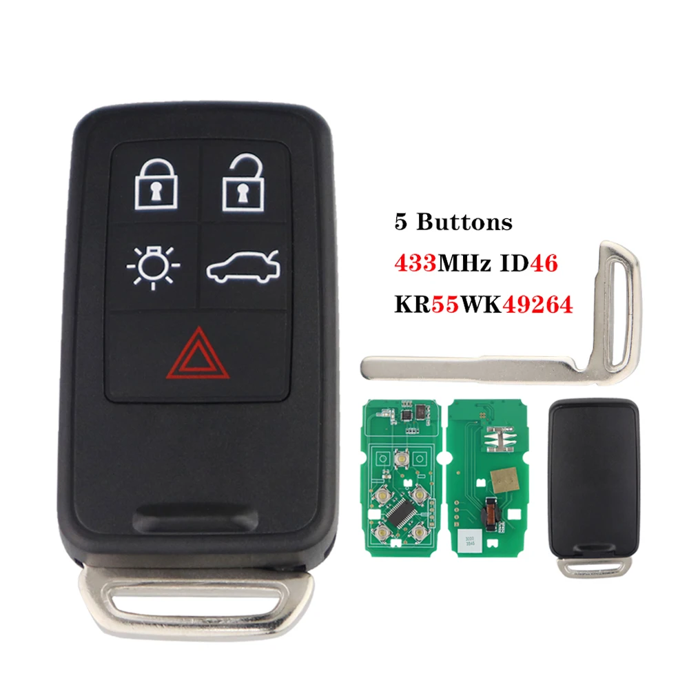 YIQIXIN Smart Remote Car Key Fob For Volvo 2010-2017 XC60 2008-2016 S60 S60L S80L V40 V60 S80 XC70 KYDZ ID46 KR55WK49264 433Mhz