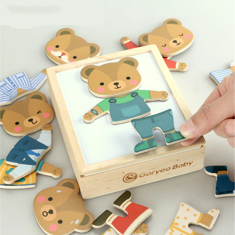 Magnetic Cartoon Bear Change Clothes Children Wooden Toy Puzzles Kids Educational Dress Changing Jigsaw Puzzle Toys For Children