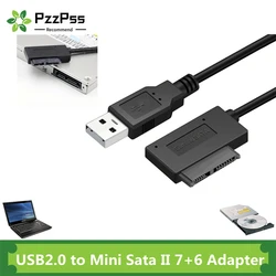 PzzPss USB 2.0 to Mini Sata II 7+6 13Pin Adapter Converter Cable For Laptop CD/DVD ROM Slimline Drive Converter HDD Caddy