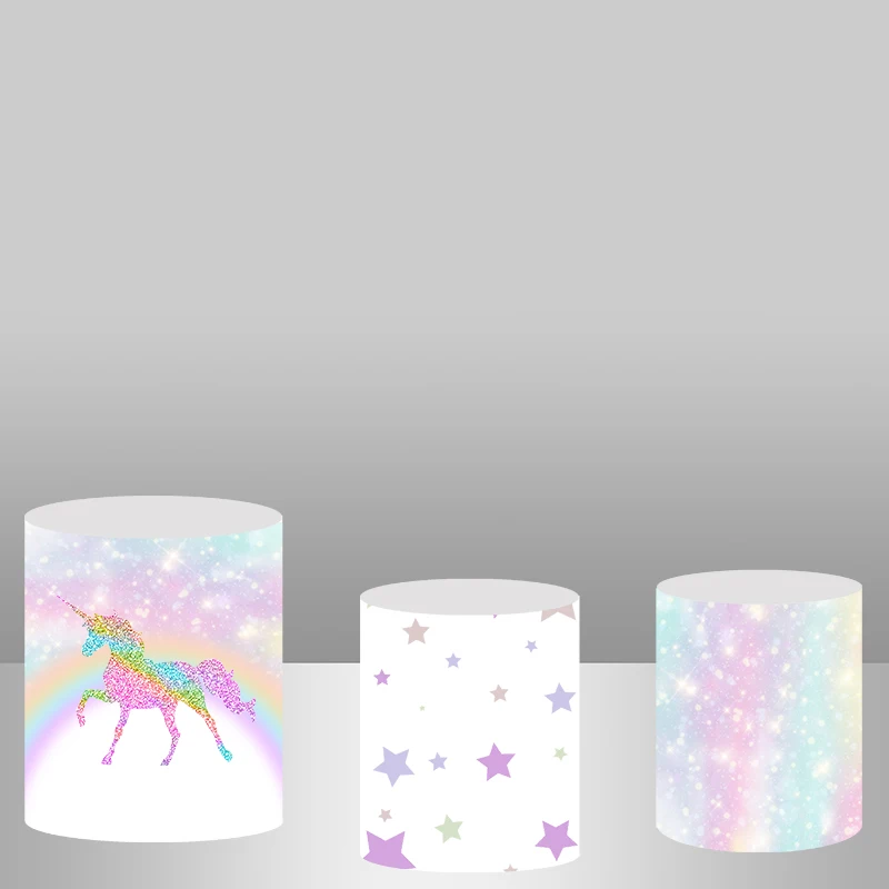 Flower Unicorn Birthday Party Background Baby Shower Kids Rainbow Candy Table Cover Round backdrop Poster Photo Studio Elastic