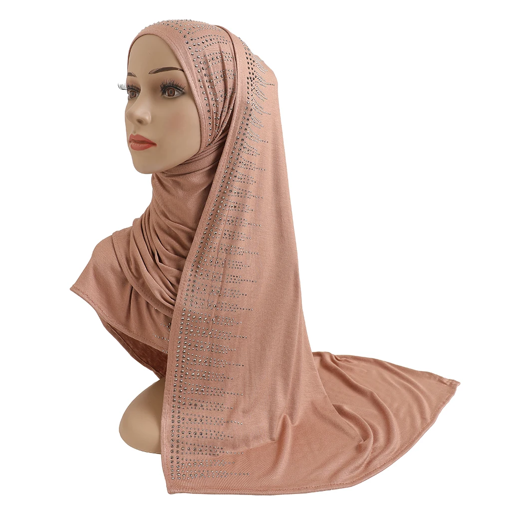 H203 High Quality Soft Cotton jersey scarf with stones modal headscarf women\'s hijab islamic female shawl Lady Bonnet headwrap