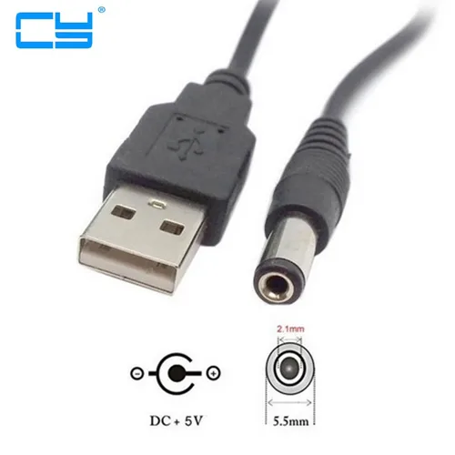 USB to 5.5mm/2.1mm 5 볼트 DC 2A 배럴 잭 전원 충전 케이블 설계, DC 전원 플러그 USB 케이블 80cm 