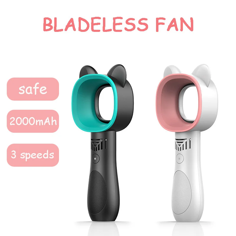 Mini Bladeless Portable Fan Cute Cat Hand held USB Rechargeable 2000mAh Fans for Home Outdoor Ventilador Cooler Fan 8H