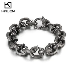 Kalen Vintage Lock Chain Cuban Link Men's Boiled Black Stainless Steel Bracelet Jewelry