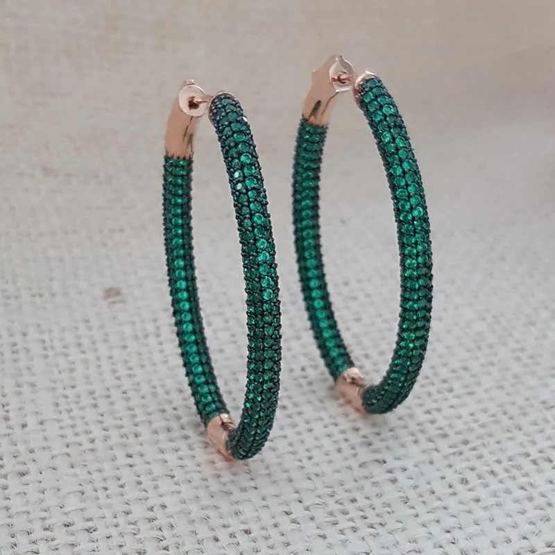 Emerald Hoop Earrings Rose Gold Earrings 925 Silver Huge Luxury Earrings Earrings for Women серьги женские