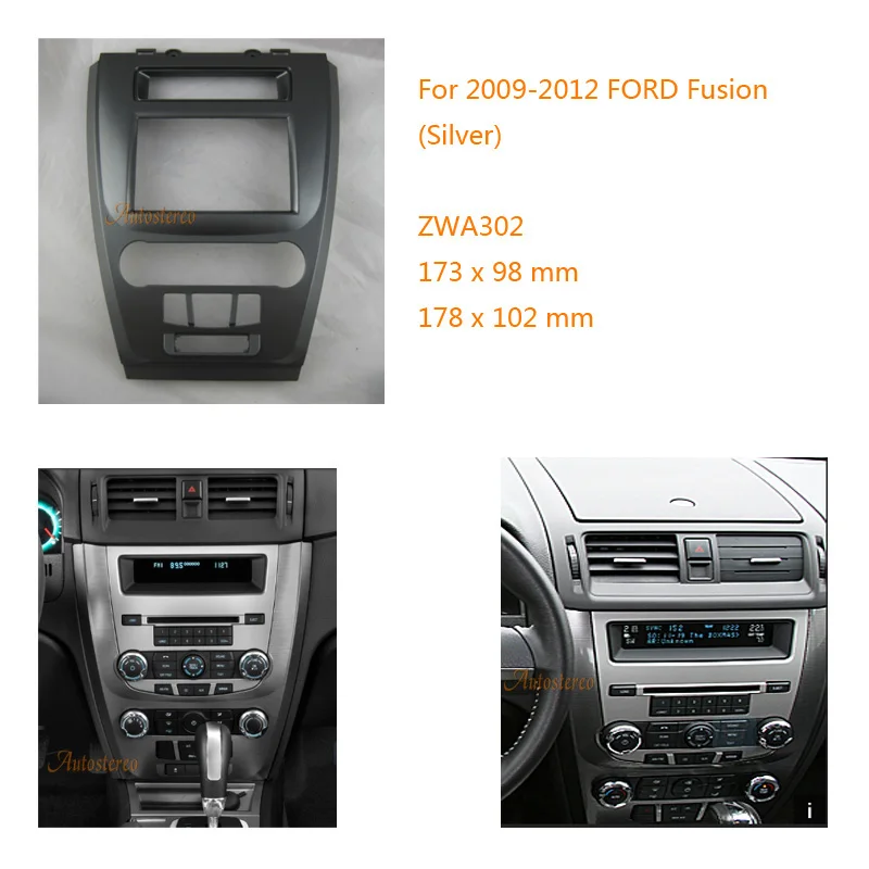 ZWNAV 11-302 Car Stereo Radio Fascia Panel 2-DIN installation dash mount kit for FORD Fusion 2009-2012 (Silver)