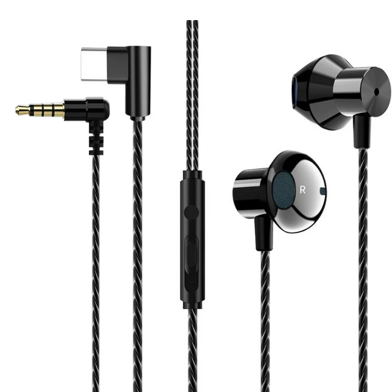 HiFi USB-C Earbuds In-ear Dynamic Drive Type C Earphone Bass Metal Sport Gaming Headset with Mic for Xiaomi for Huawei