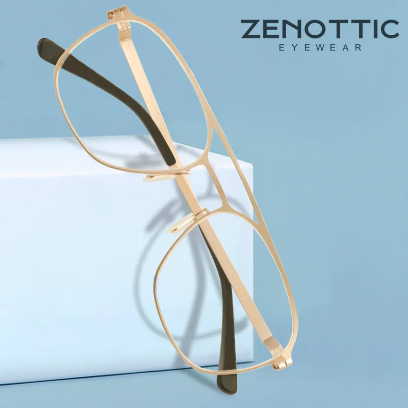 ZENOTTIC Design Double Bridge Glasses Men Lightweight Pilot Large Optical Eyeglass Frame