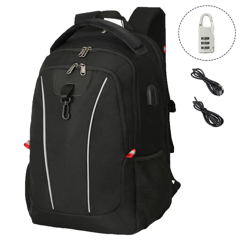 Men's 17 Inch Laptop Backpack Travel Rucksack Women Teenagers School Bag With Anti-theft Lock USB Charging Earphone Cables