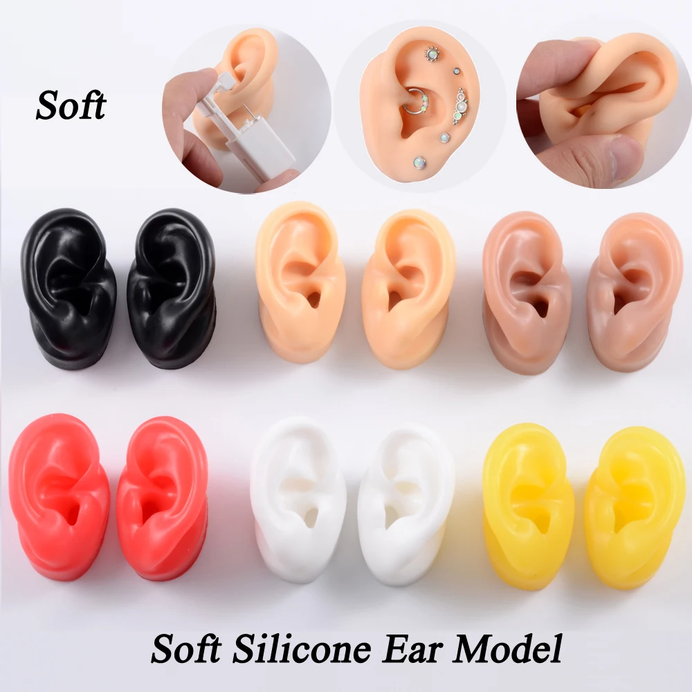 Professional Safety Ear Piercing Gun Set Nose Ear Navel Stainless Steel Safety Body Piercing Tool  Pratice Silicone Ear Model