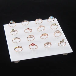 White Acrylic Crystal Square 16 Ring Jewelry Display Stand Organizer Case Holder Tray Showcase Rack Photography Props