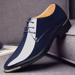 Zapatos de charol para hombre, zapatos de vestir con cordones, punta estrecha, boda, fiesta de negocios, 5 colores, talla grande rtg5