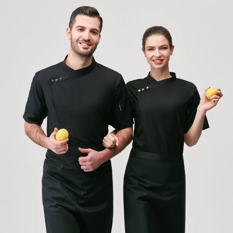 ฤดูร้อนร้านอาหาร Chef แจ็คเก็ต Breathable Waiter Uniform Man โรงแรมห้องครัวทำอาหาร Tops ผู้หญิงเดี่ยว Overalls Catering