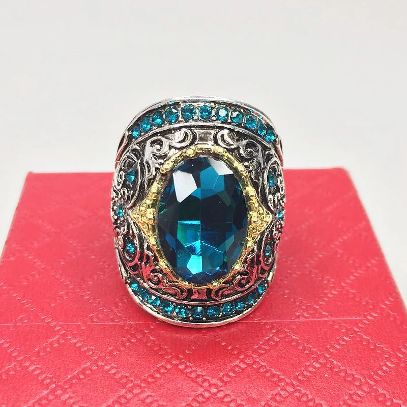 HuiSept Cincin Ornamen Zircon Batu Permata Safir Cincin Perak 925 Antik untuk Wanita Pria Grosir Perhiasan Pesta Janji Pernikahan