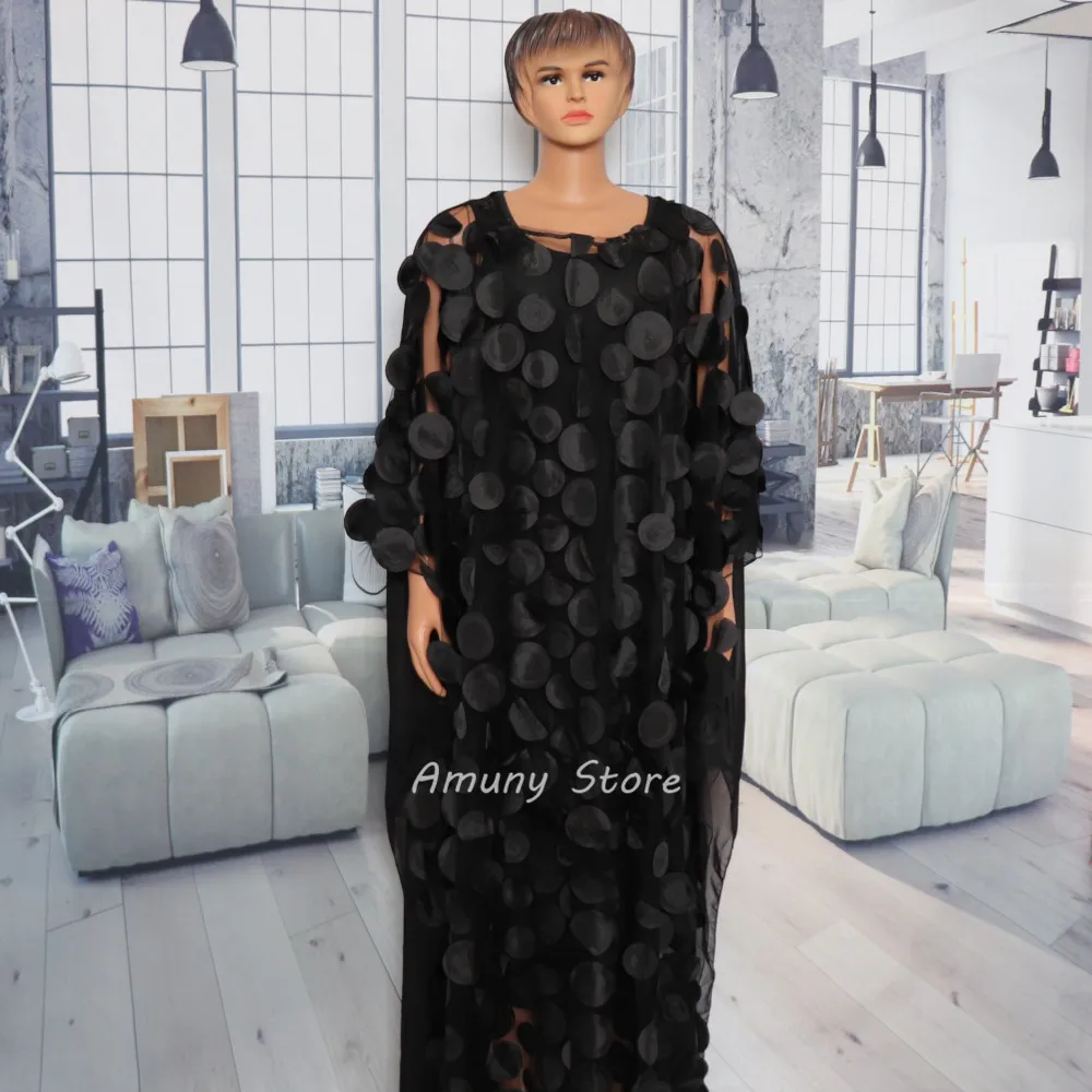 African Woman Dress Solid Circular Applique Polyester Chiffon Fabric Loose Plus Size Long Robe With Stretch Long Vest Dress