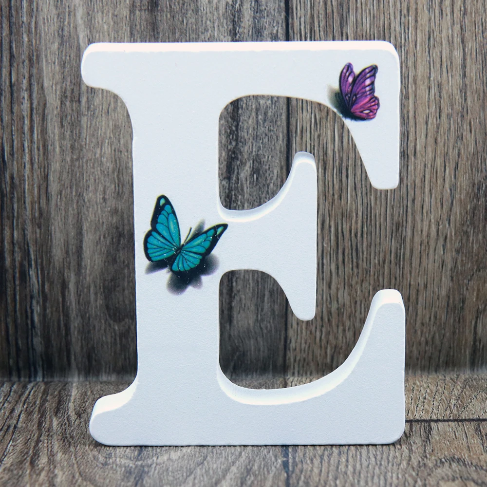 10cm 3D Butterfly Purple Wooden Letters Letras Decorativas Grandes Home Decor Wedding Decoration DIY Design Hand Made Art Crafts