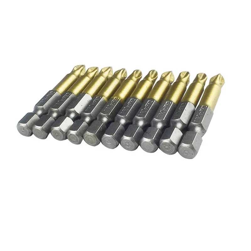 10/5pcs Titanium Coated PH2 Slip Bits Electric Screwdriver Bits 1/4