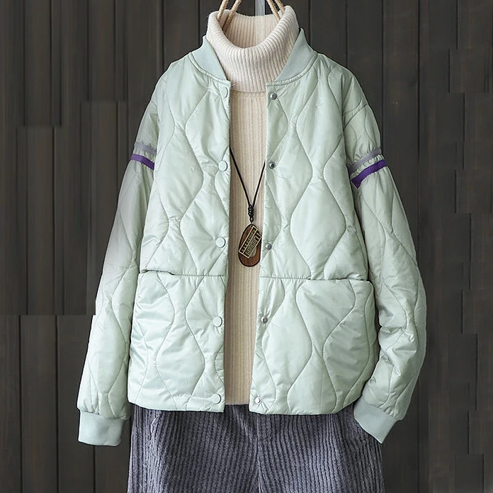 Cotton-padded clothes women's loose diamond lattice women's short jacket baseball uniform women's spring  autumn clothes