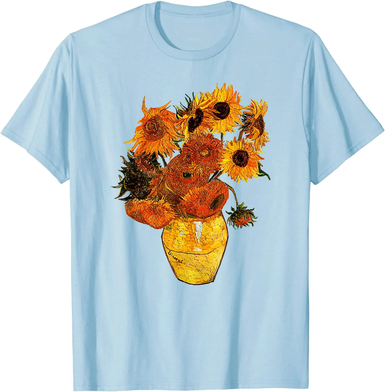 Van Gogh Sunflowers Tee Vintage Yellow Flowers Art Painting T-Shirt Men Popular Printed T Shirt Cotton Tshirts Design