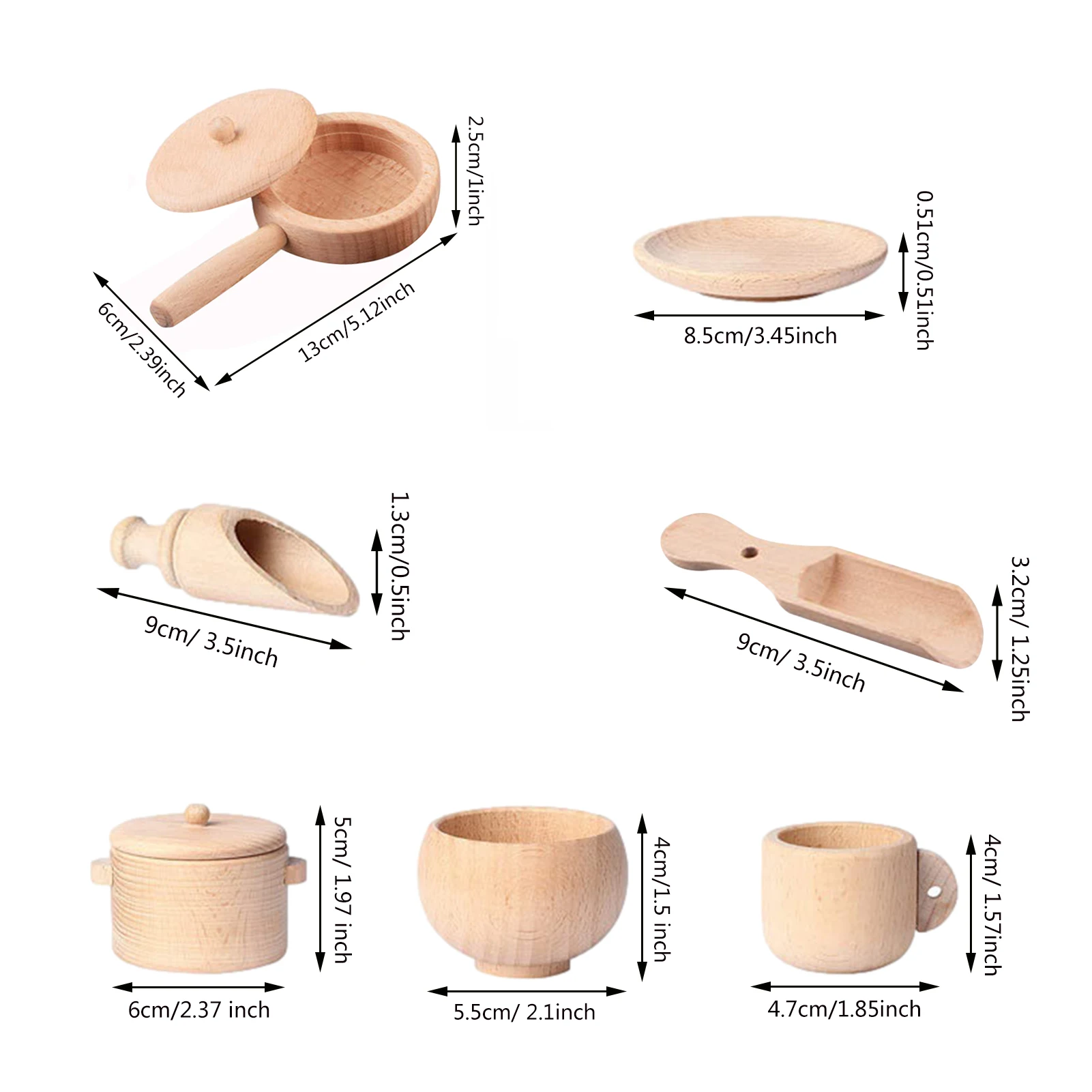 Strumenti per contenitori sensoriali in legno per abilità motorie Set di giocattoli per bambini giocattoli Montessori giocattoli per piatti in legno Mini scoop in legno