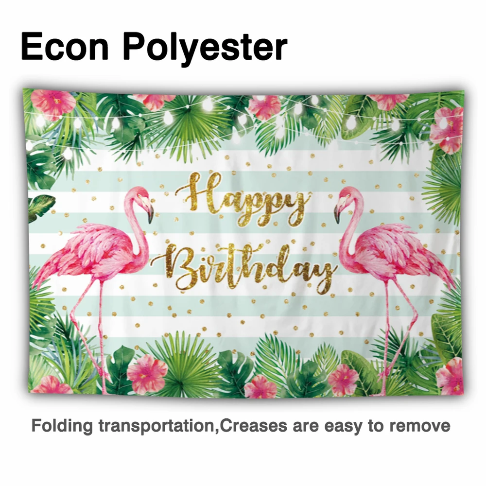 Funnytree Happy Birthday Theme ฉากหลังดอกไม้ Flamingo Gold Dot ใบโคมไฟขนาดเล็กอุปกรณ์ Custom โปสเตอร์พื้นหลัง