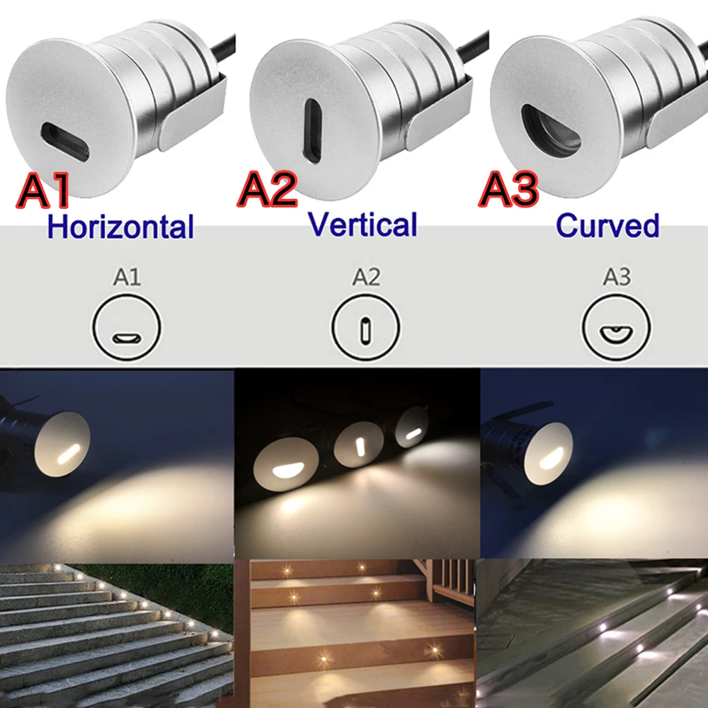 1W IP67 Waterproof Recessed Led Stair Step Light Outdoor Corner Wall Lamps DC12V 24V Underground Deck Staircase Garden Lighting