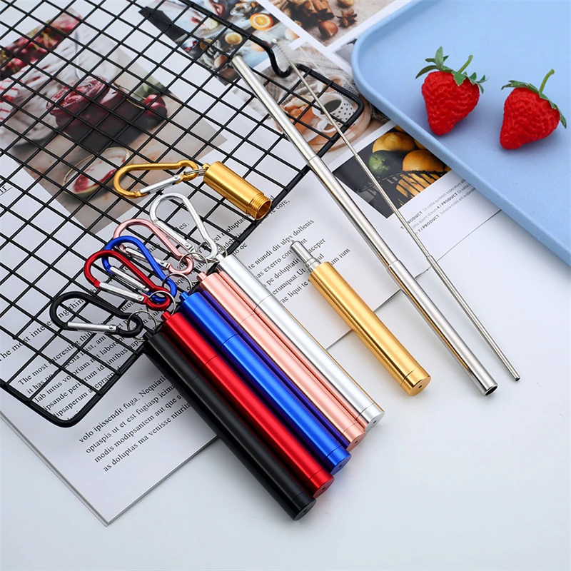 

Portable Stainless Steel Telescopic Drinking Straw Travel Reusable Straw With 1 Brush And Carry Case Kitchen Bar Accessories